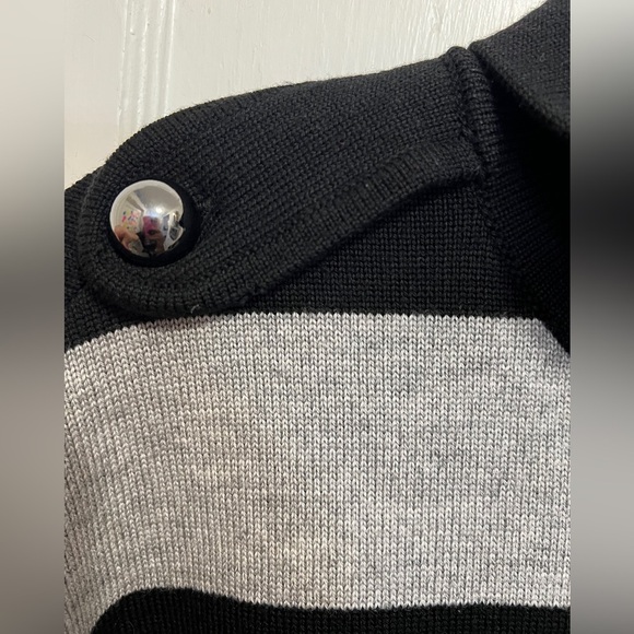 TORY BURCH Grey and Black Stripes Merino Wool Sweater Dress Turtleneck - Picture 6 of 9